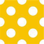 Seamless vector pattern with big white polka dots on a sunny yellow background. For tile wallpaper decoration