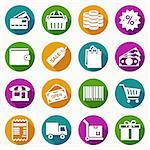 Set of gray shopping icons on white background in flat style. Vector illustration