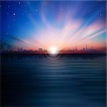 abstract nature stars background with silhouette of Tallinn and sunrise