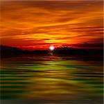 abstract red nature cloud background with forest lake and sunset