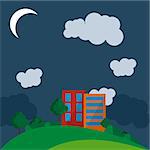 Vector illustration of Flat Style Urban Landscape at night