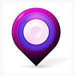 Single blue and purple realistic vector icon for marker geolocation isolated on white background.
