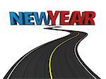 3d illustration of asphalt road with new year sign at the end