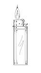 sketch of the gas lighter with flame on white background, vector, isolated