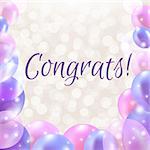 Congrats Card With Balloons With Gradient Mesh, Vector Illustration