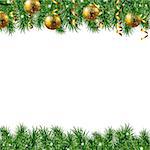 Golden Fir Tree Frame With Gradient Mesh, Vector Illustration