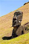 Moai in Rapa Nui National Park on the slopes of Rano Raruku volcano on Easter Island, Chile.