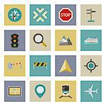 GPS and navigation flat icons set vector graphic illustration