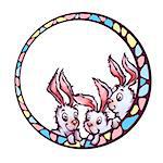 Vector banner with three cute cartoon rabbits.