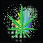 colorful illustration  with  cannabis  on black background