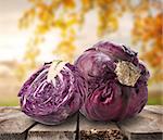 Purple cabbage on table on a nature background