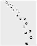 Black trail of cat, turn left, vector illustration