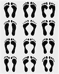 Black prints of human feet, vector illustration