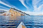 canoe paddling on Horsetooth Reservoir near Fort Collins in northern Colorado, winter scenery