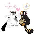 funny cats in love on a white background