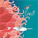 bright floral card with bird and love narwhals