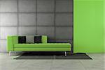 Black and green living room with contemporary sofa - 3D Rendering