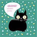 funny black cat on a floral background