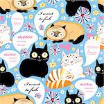 seamless pattern of funny cats on a floral background