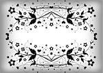 Illustration of abstract floral frame with background in grey and black colors