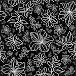 Illustration of seamless  floral pattern in black and white colors