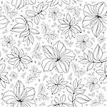 Illustration of seamless  floral pattern in black and white colors