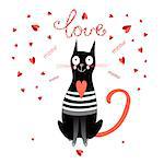 graphic in love funny cat on a white background with hearts