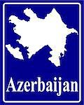 sign as a white silhouette map of Azerbaijan with an inscription on a blue background