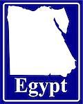 sign as a white silhouette map of Egypt with an inscription on a blue background