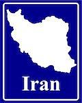sign as a white silhouette map of Iran with an inscription on a blue background