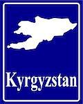 sign as a white silhouette map of Kyrgyzstan with an inscription on a blue background