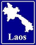 sign as a white silhouette map of Laos with an inscription on a blue background