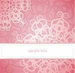 Sweet, pink vector card or invitation for party, birthday, baby shower with white classic elegant floral lace. Cute background with white space to put your own text message.