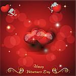 Festive red background with two hearts, cupid and text