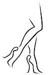 Abstract outline of graceful female legs in stylish footwear, black over white vector sketching artwork