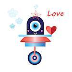 graphic illustration in love with a robot on a white background