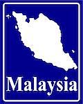 sign as a white silhouette map of Malaysia with an inscription on a blue background
