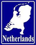 sign as a white silhouette map of Netherlands with an inscription on a blue background