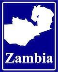 sign as a white silhouette map of Zambia with an inscription on a blue background