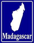 sign as a white silhouette map of Madagascar with an inscription on a blue background