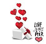 love is in the air against hearts flying from box