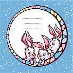 Vector banner with three cute cartoon rabbits.