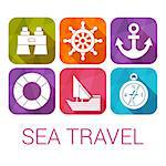 Vector sea travel icons in flat style.