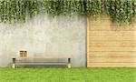 Wooden bench with books in a garden - 3D Rendering