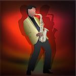 abstract music Jazz illustration with saxophone player on red