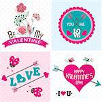Valentines day cards with ornaments, vector illustration