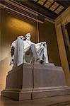 Interior of the Lincoln Memorial lit up at night, Washington D.C., United States of America, North America