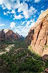View over the cliffs of the Zion National Park and the Angel's Landing path, Zion National Park, Utah, United States of America, North America