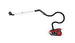 Red bagless vacuum cleaner on white background