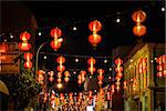 Close up Red Chinese lanterns hang over china town Pinang